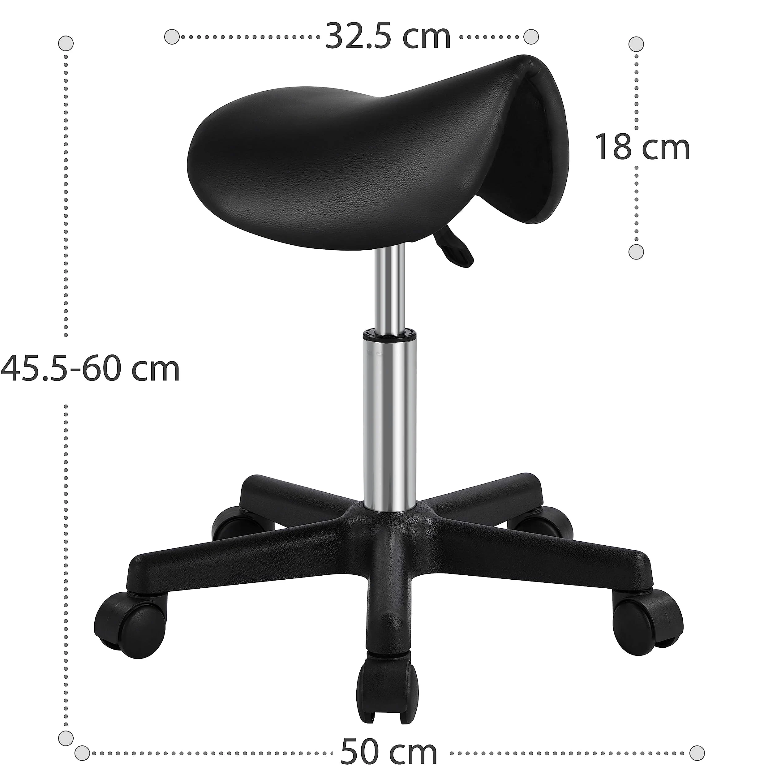 Yaheetech Tabouret roulettes Professionnel PU Tabouret Ergonomique Selle De Cheval Anti Mal De Dos à roulettes Pivotantes Hauteur Réglable 45,5-60 cm Noir