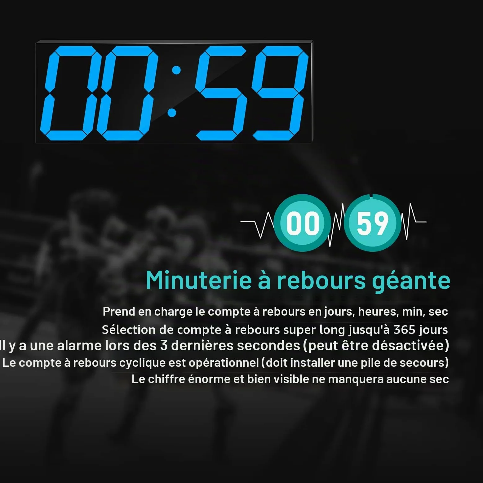 CHKOSDA Horloge murale numérique à LED horloge murale surdimensionnée avec chiffres de 152 cm minuterie à rebours télécommandée variateur d'intensité grand calendrier et thermomètre (bleu glacial)