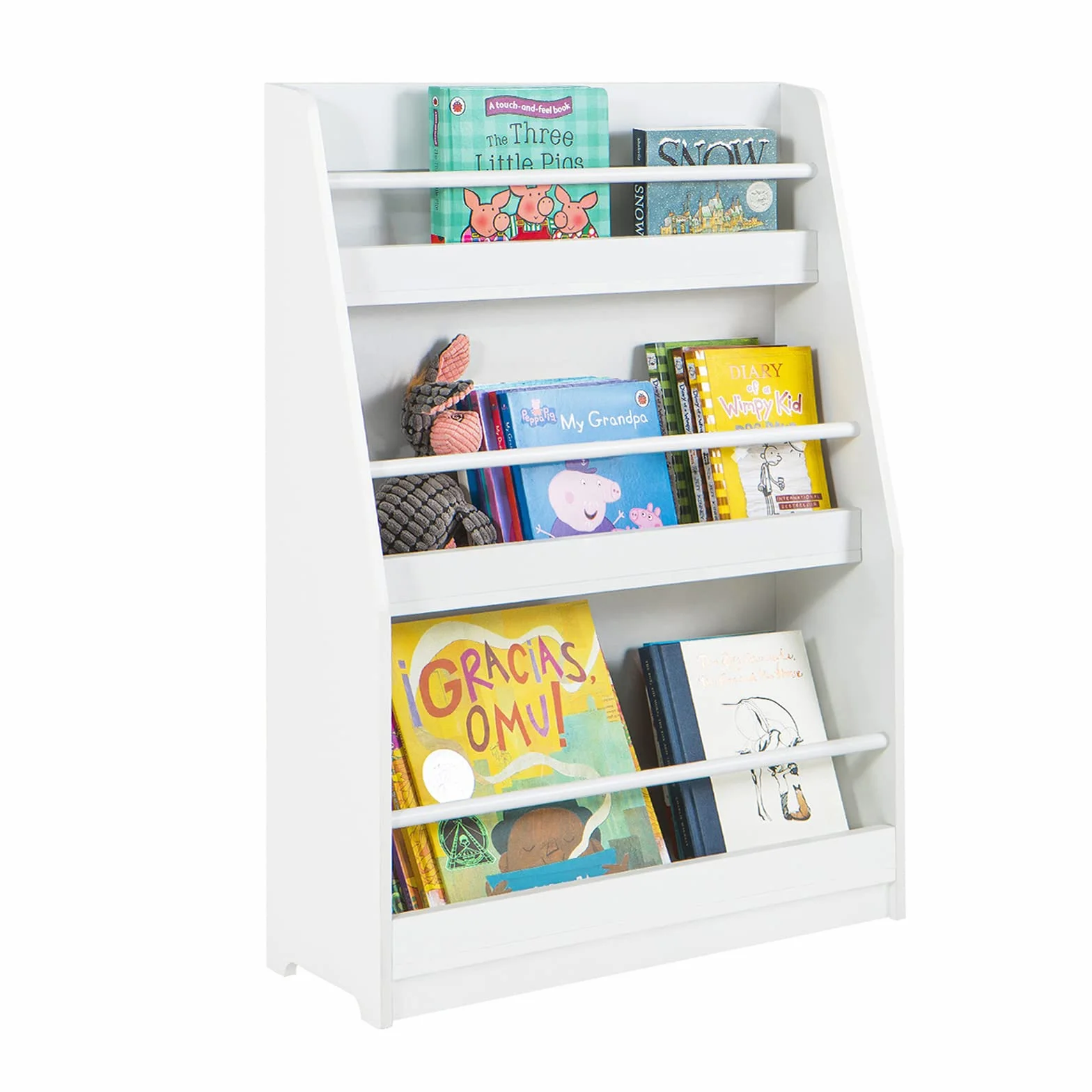 SoBuy Bibliothèque sur 3 Niveaux, Meuble de Rangement Enfant, Étagère Bibliothèque, Rangement Jouet et Livre pour Chambre Enfant, Bureau ou Maternelle, Blanc, 58x18x81cm, KMB45-W