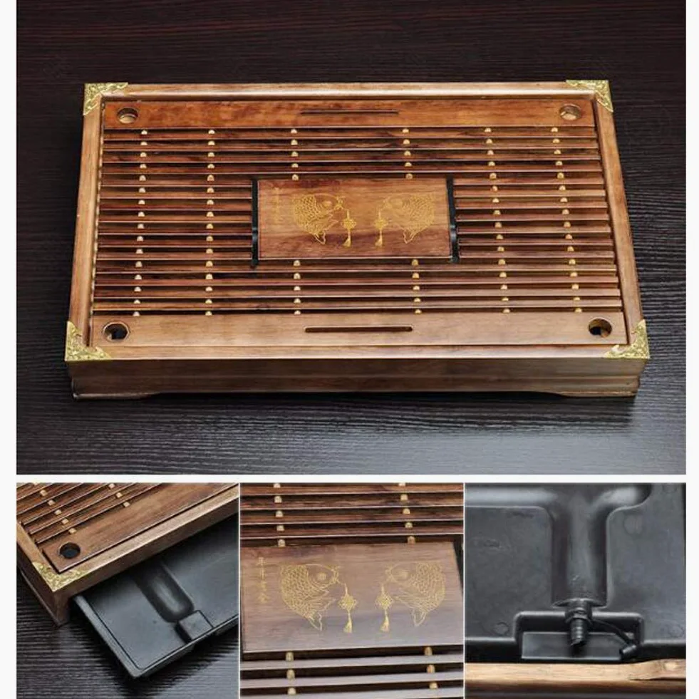 Plateau de thé plateau de service, le bambou Tasteful japonais/chinois plateau thé Gongfu de bambou pour la maison de thé, maison, bureau, Dimensions: env,43cm*28cm*5cm