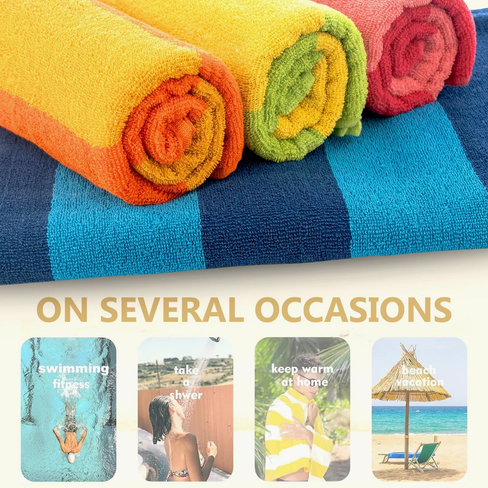 Casa Copenhagen Serviettes de Plage Malibu, conçues au Danemark, Robustes et durables, séchage Rapide, pour la Piscine. Lot de 4 Serviettes de Plage et de Bain en Coton, 76x 152cm. Bleu/Turquoise