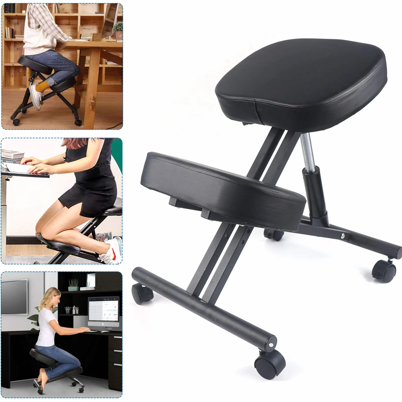 Tabouret ergonomique pour genoux, tabouret de bureau, améliorez votre posture avec une position assise inclinée, coussin épais et confortable, hauteur réglable, enroulable, pour la maison et le bureau