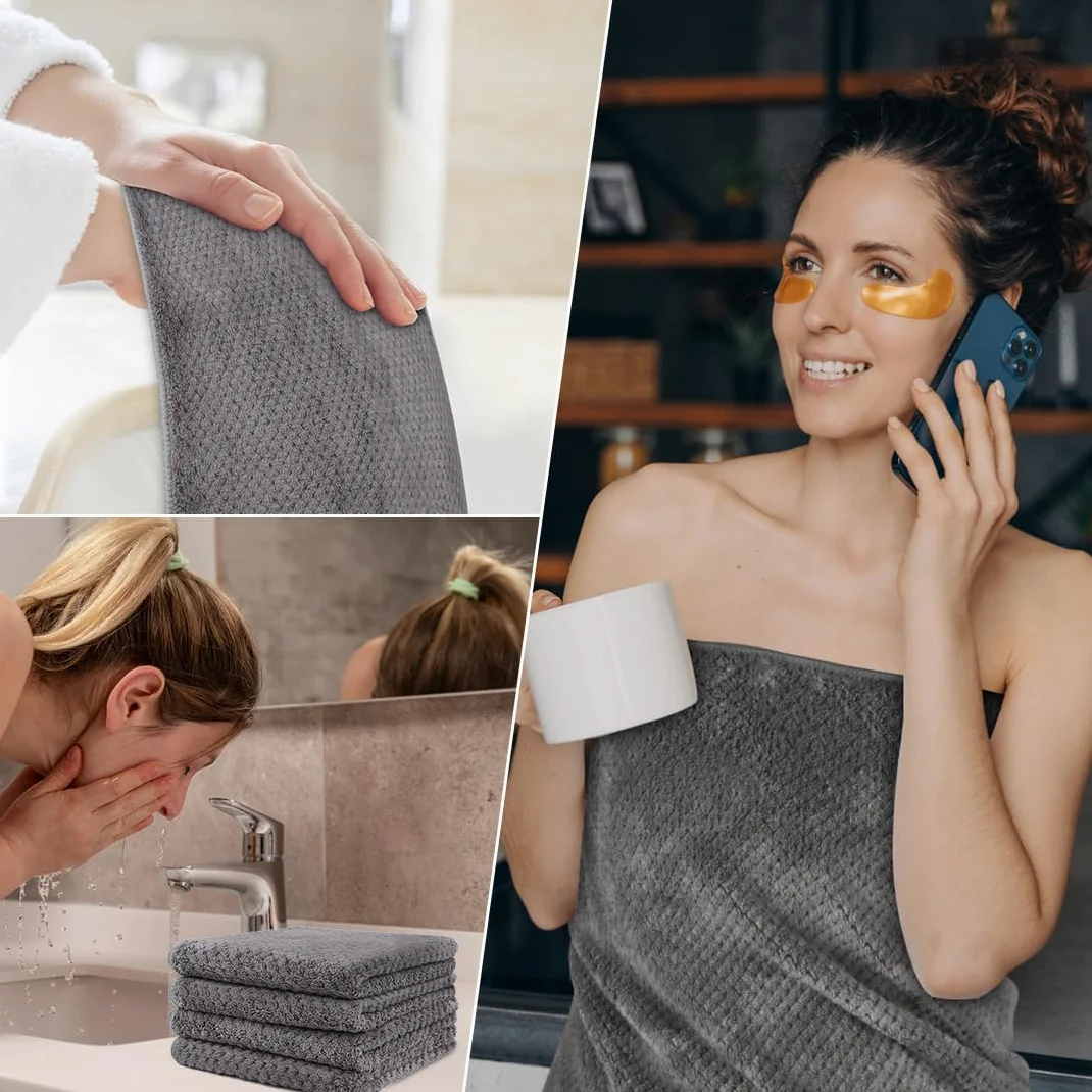 HOMEXCEL Lot de 8 Serviettes de Bain en Microfibre – 2 Serviettes de Bain, 2 essuie-Mains et 4 débarbouillettes, Super Douces, très absorbantes pour Salle de Bain, Salle de Sport, hôtel et Spa (Gris)