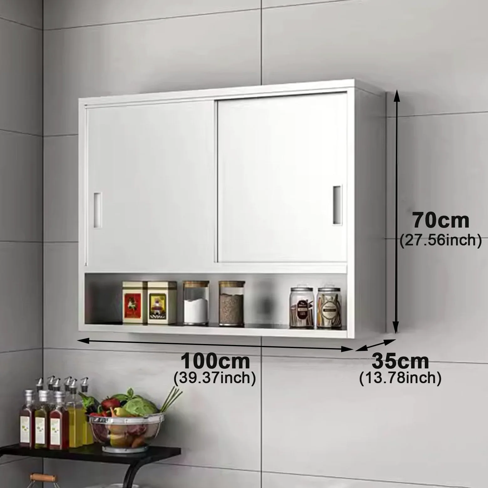 Armoire de Rangement Murale Robuste, Buffet de Garde-Manger d'armoires de Cuisine avec Portes coulissantes, Armoire Utilitaire autoportante pour Bouteilles d'assaisonnement aux épices