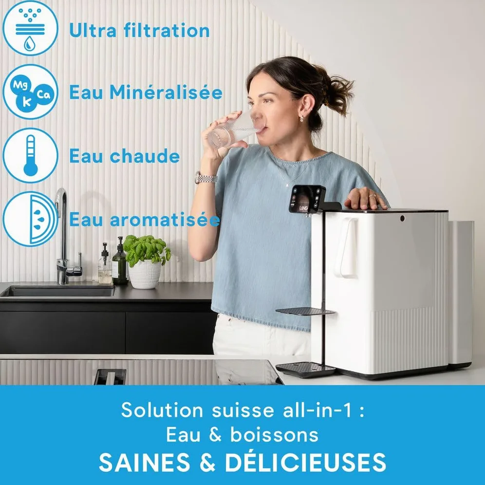 LANGWATER Purificateur d'eau & Mineralisation TheWell2 - Filtration eau potable avec Osmose Inverse, UV et Ajout de Minéraux (packs vendu séparément) - Distributeur Eau Chaude - Sans installation