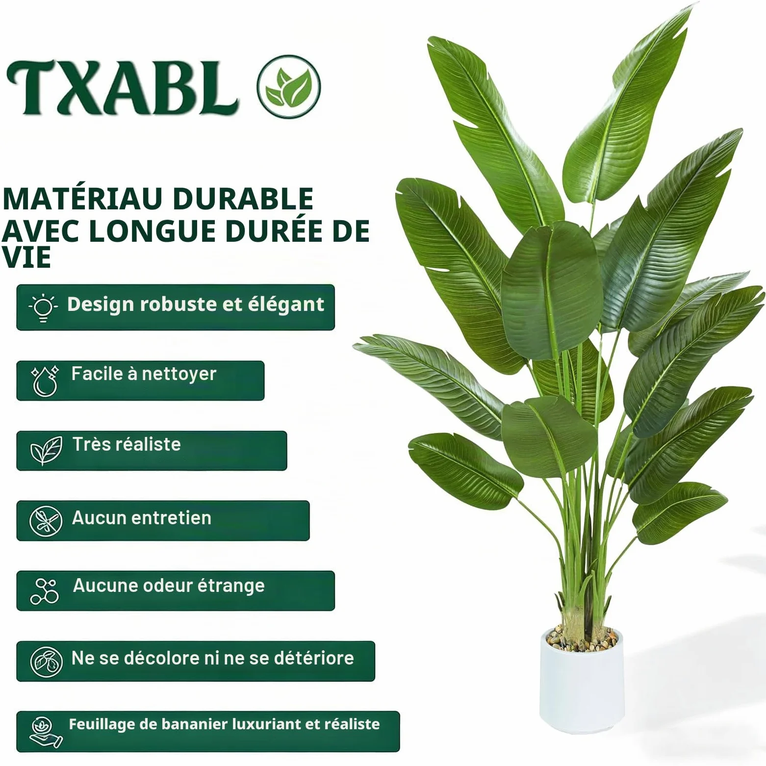 Plante Artificielle Oiseau de Paradis 210cm - Grande Plantes Bananier Artificielle Interieur avec Pot Blanc, Fausses Arbre Artificiel Parfaites pour Décoration d'Intérieur de Bureau ou Salon ou Maison