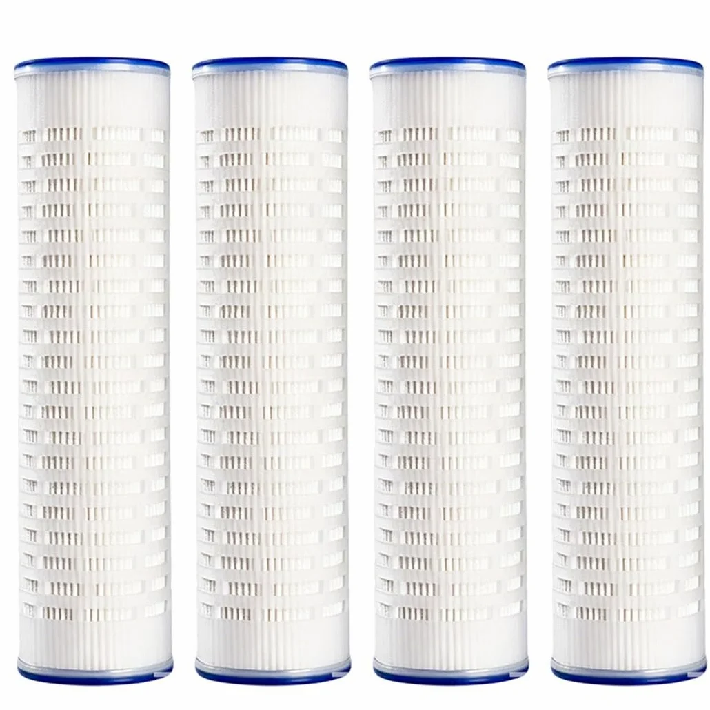Lot De 4 Cartouches Filtrantes Plissées 10x2,5", 0,1 Micron, Filtration Fine Haute Efficacité Pour Systèmes D'eau Domestiques, Préfiltration Commerciale Et Industrielle
