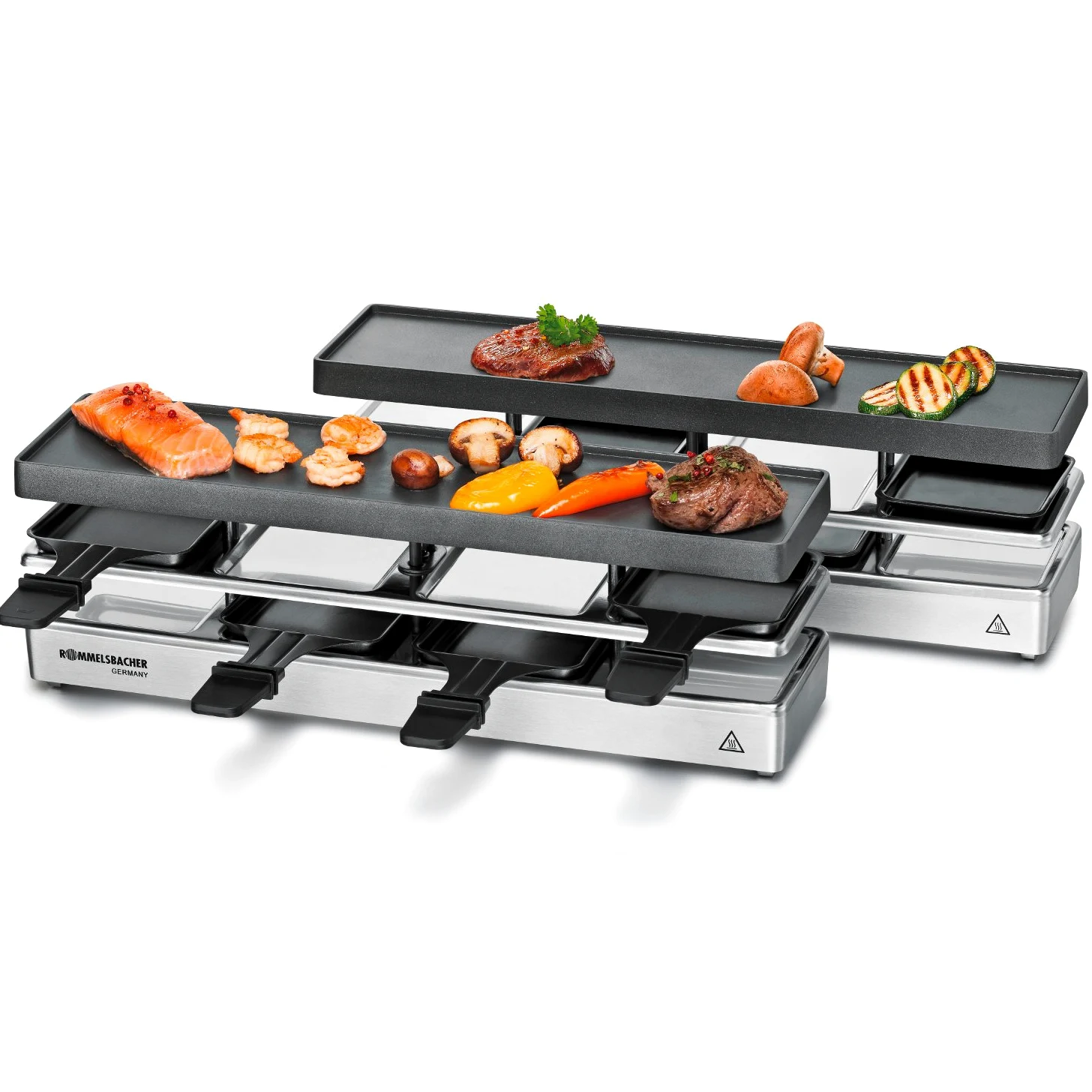 ROMMELSBACHER RC 1600 Fun for 4+4 Appareil à raclette (barbecue de table, pour 8 personnes, extensible, parking, plaque de cuisson en aluminium moulé sous pression avec revêtement antiadhésif Xylan