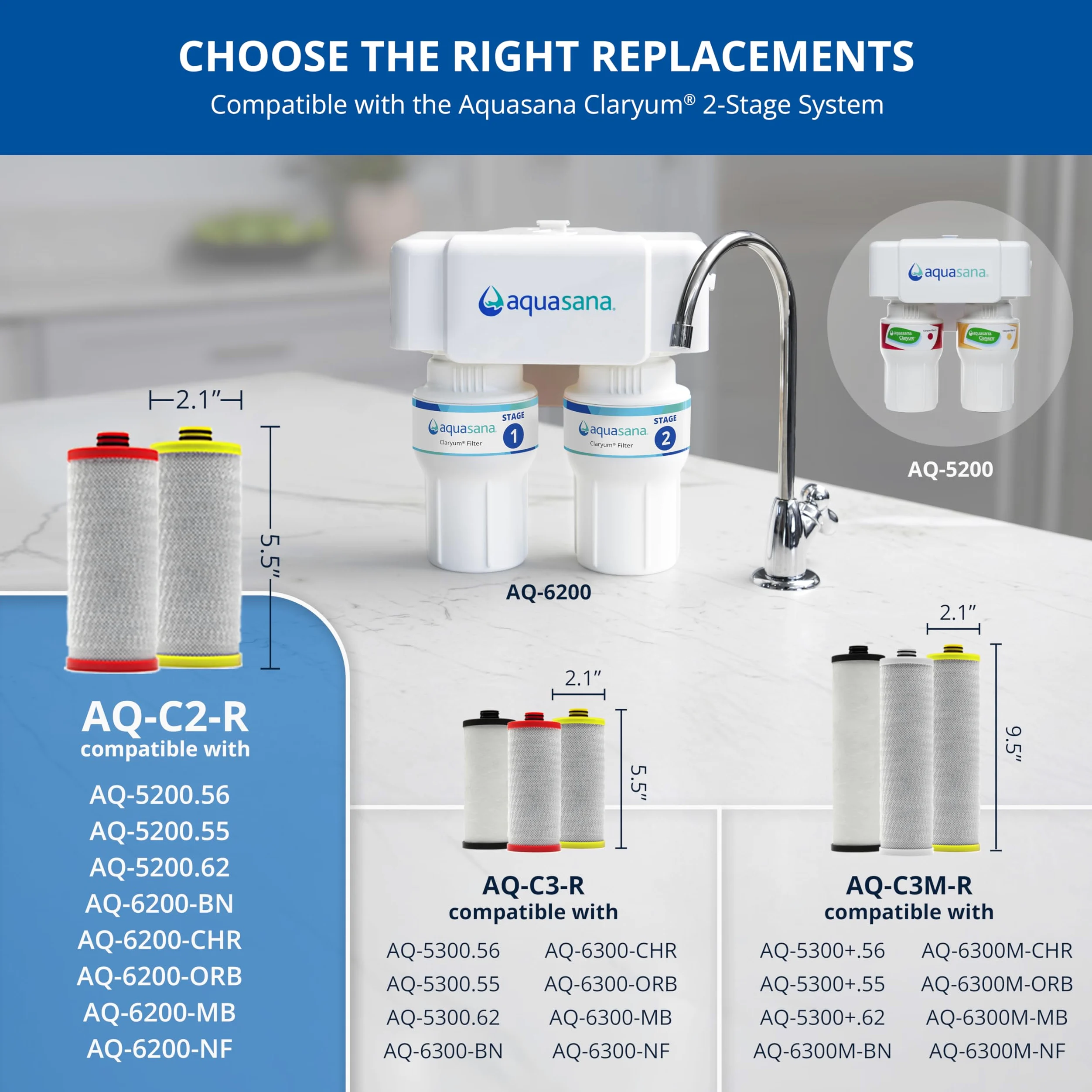 Aquasana AQ-5200R AQ Lot de 2 cartouches filtrantes de rechange en carbone Rouge/jaune