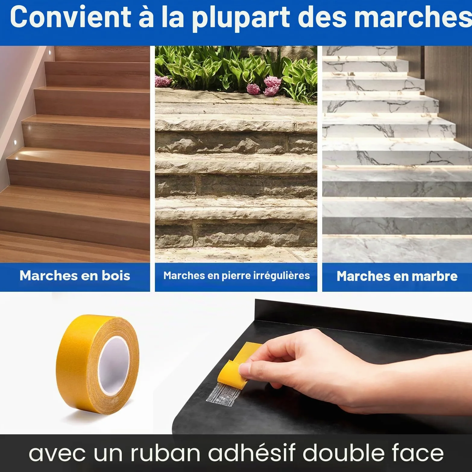 Spurtar Caoutchouc Synthétique Tapis Antidérapant Tapis Anti Derapant Tapis de Marche, Nez de Marche Intérieur Marchettes D'escalier Extérieur Anti Glisse Tapis, 76 x 25 cm,Lot de 6