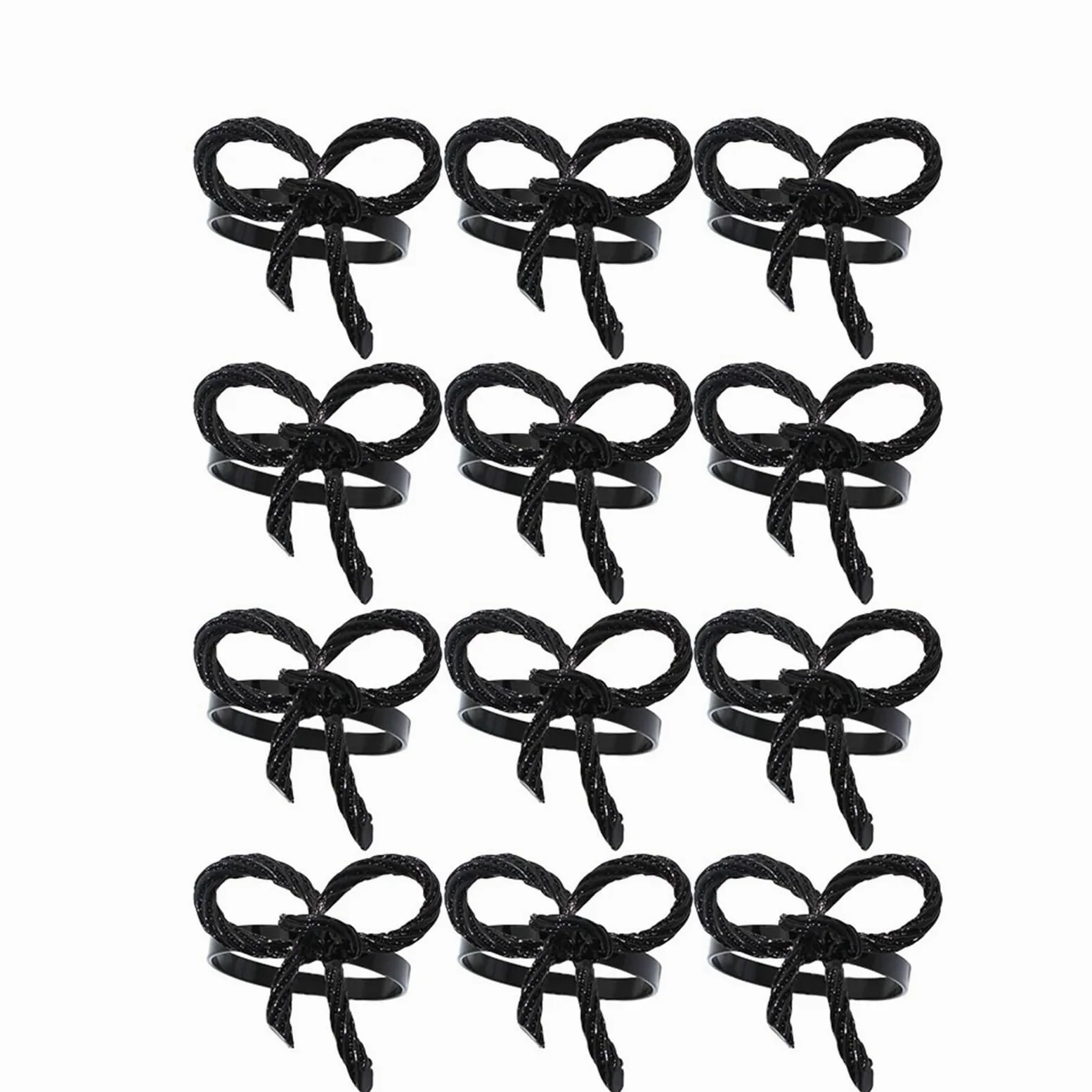 Lot de 48 ronds de serviette en forme de fleur pour fête, mariage, banquet (noir)