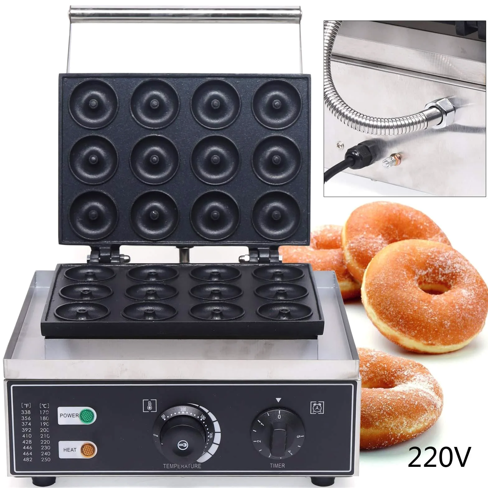 Machine à Donuts électrique Machine à Mini Beignets Gaufrier 12 Grille Waffle Maker Chauffage Double Face 220v 1500W