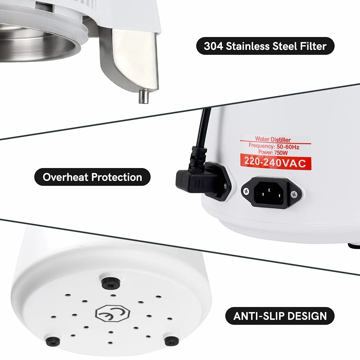 Distillateur d’Eau Professionnel, 750W Purificateur d'eau avec Bouteille Collecte pour Maisons, Bureaux, Laboratoires, Hôpitaux, Cliniques Dentaires