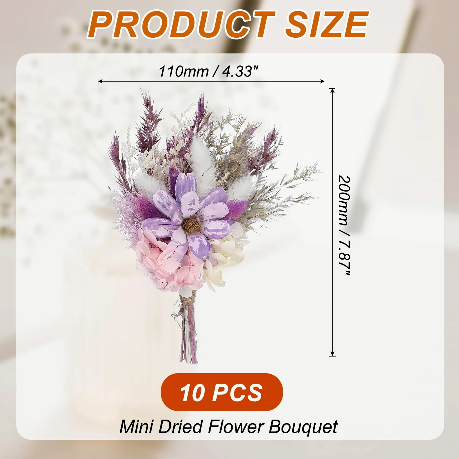 PATIKIL Mini Bouquet de Fleurs Séchées, 10pcs Herbe de Pampa Fleur Naturel avec Tige Décoration Gypsophile Boho Plante Florale pour Mariage Fête Artisanat DIY Loisirs Créatif, Violet/Blanc