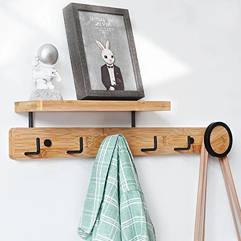 Porte-manteau avec étagère de rangement – Crochets muraux en bois pour couloir, salle de bain, salon, chambre à coucher