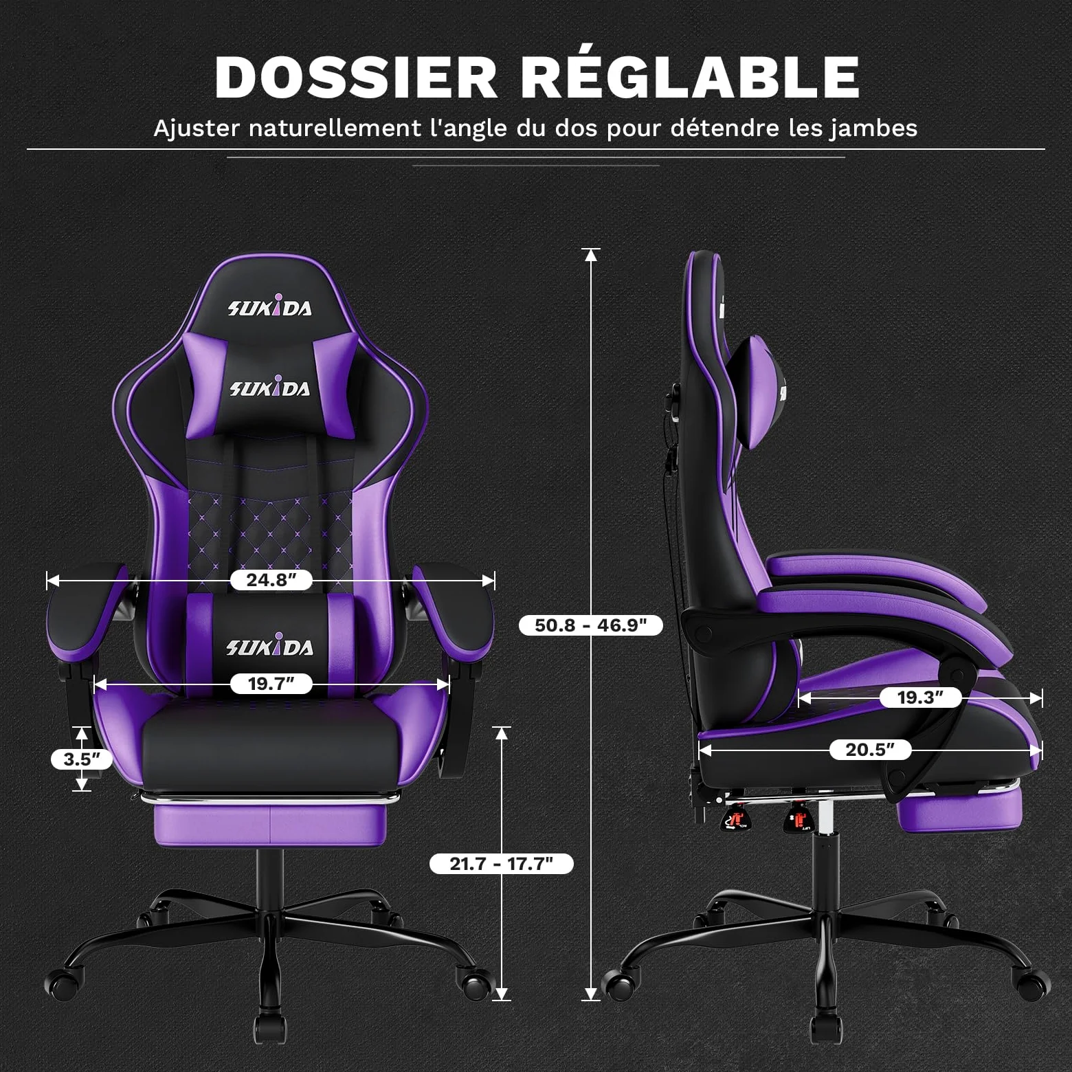 SUKIDA Chaise de Jeu, Chaise d'ordinateur Ergonomique avec Repose-Pieds, Chaise de Bureau Confortable avec appuie-tête, Chaise de Jeu Massage pour Adulte, Chaise d'ordinateur réglable en Hauteur