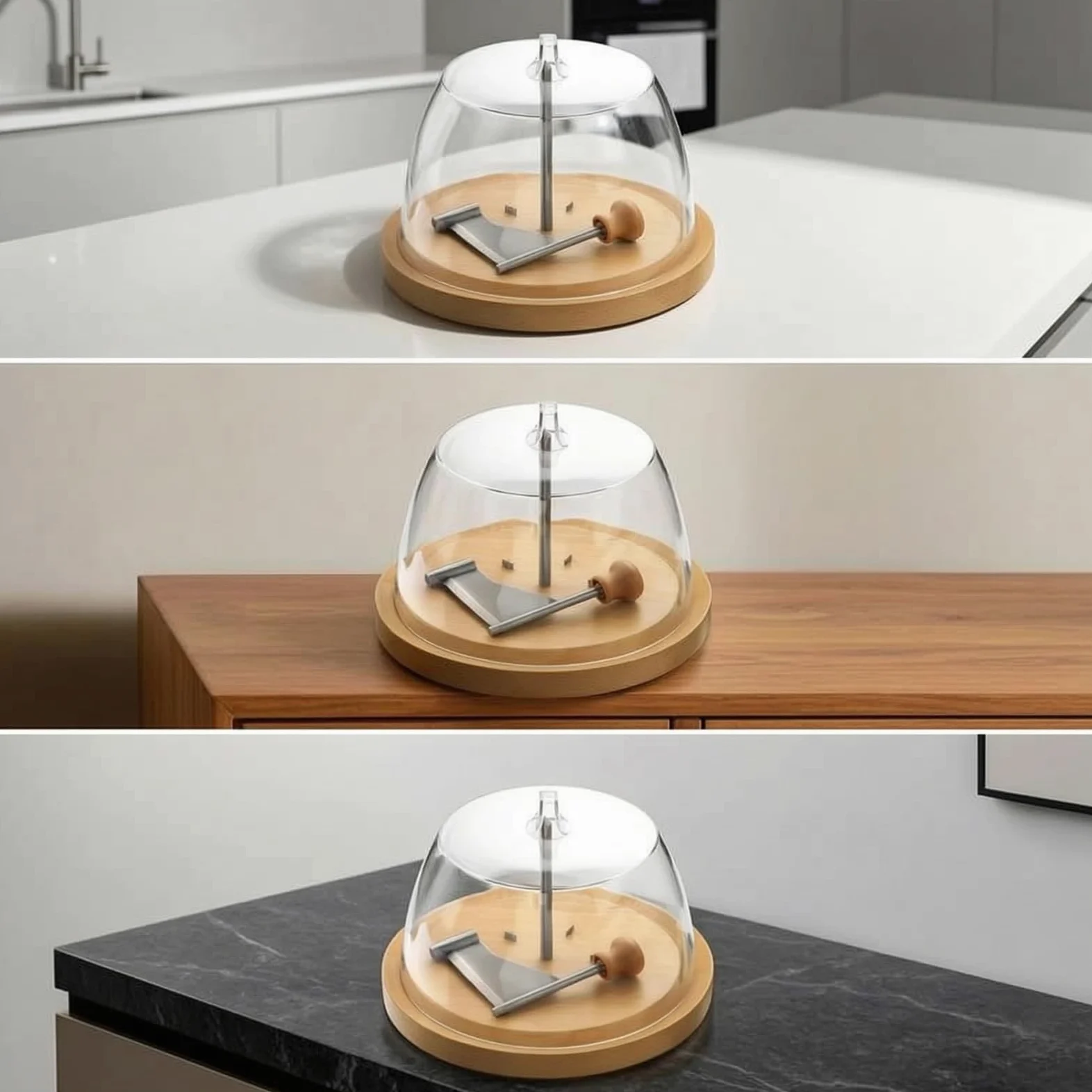 Plateau à Fromage avec Cloche Transparent Coupe-Fromage avec Poignée Creuse Rotatif Coupe-Chocolat pour Amuse-Gueule