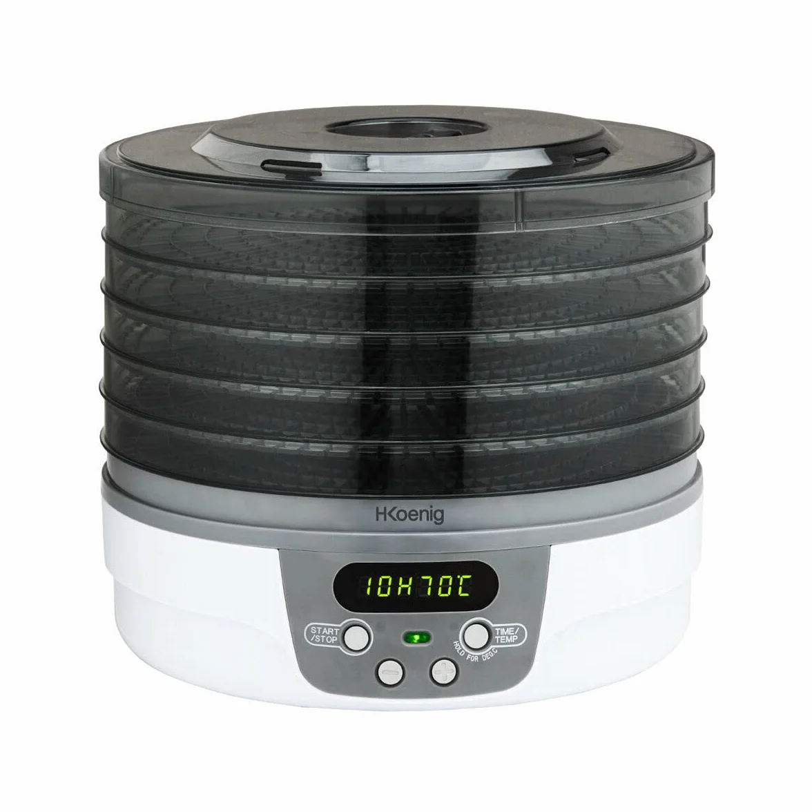 H.Koenig Déshydrateur Alimentaire électrique de nourriture DSY700, 5 Plateaux transparents Amovibles, Température réglable 35-75°C, Minuterie 24h, Séchage Aliments, Blanc