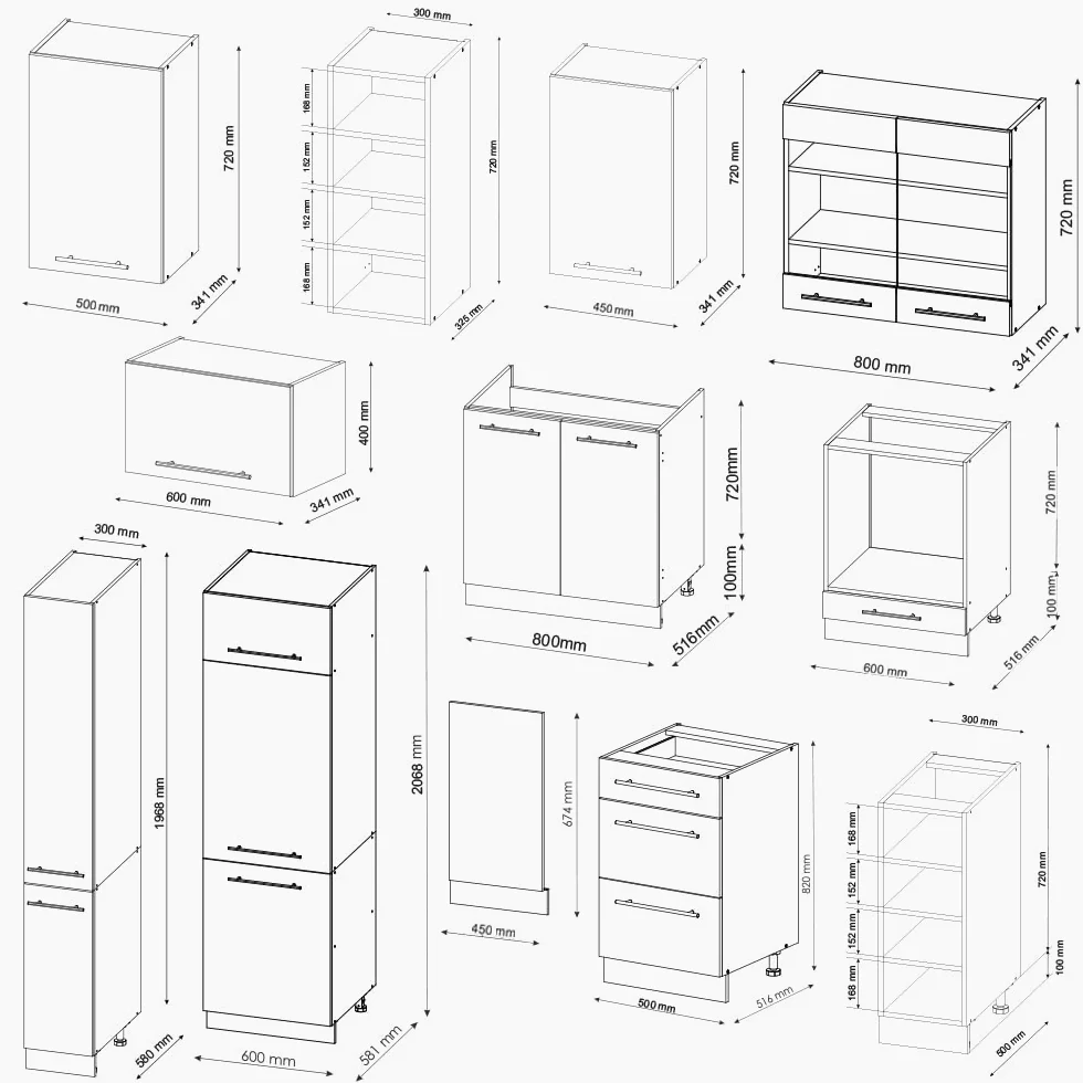 Vicco Cuisine Fame-Line, Anthracite Brillant/Chêne doré, 355cm, PT Chêne, adapté à Une Extension individuelle avec des modules supplémentaires