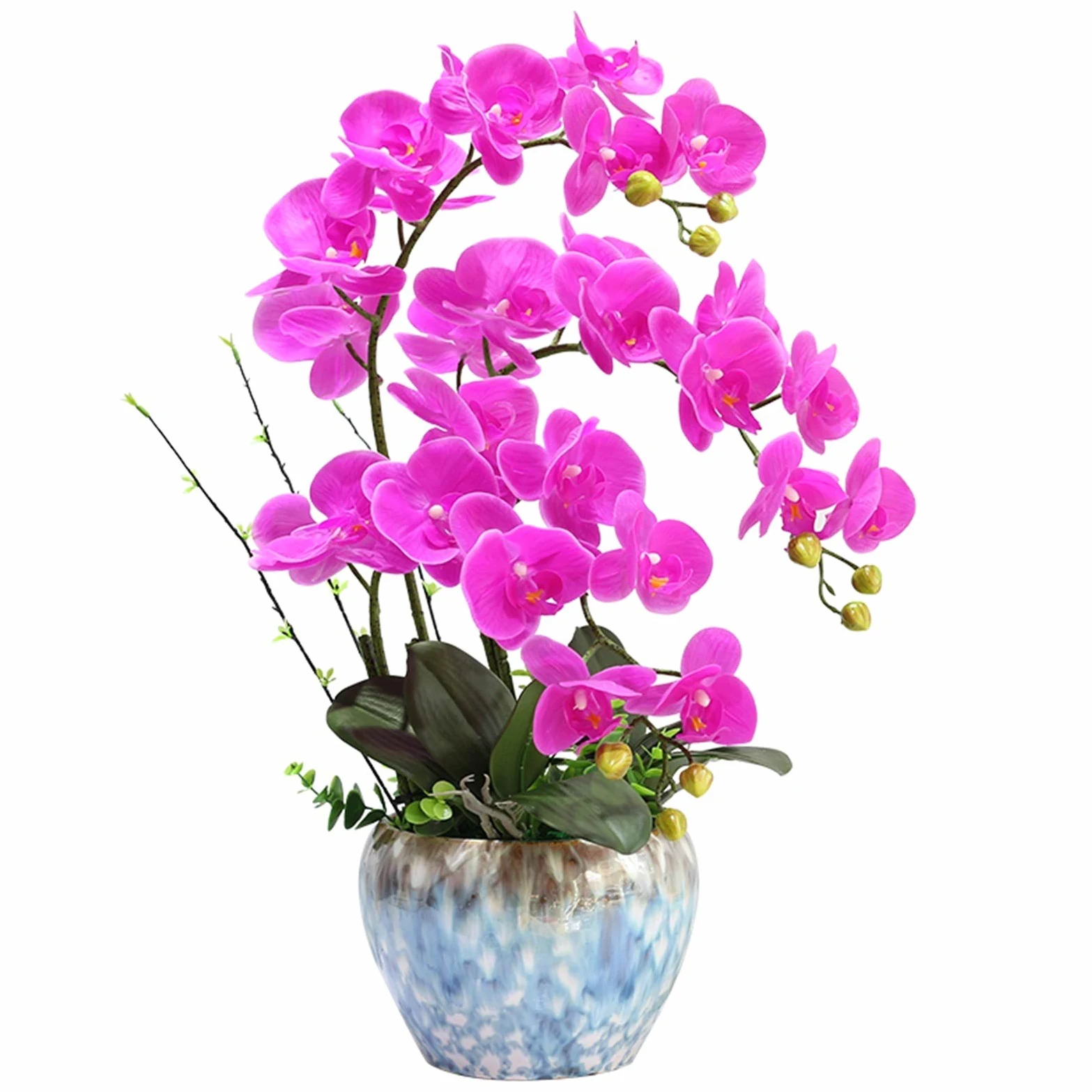 Orchidée Artificielle en Pot, bonsaï, Arrangement Floral avec Vase, Fausse phalaenopsis en Pot pour décoration intérieure