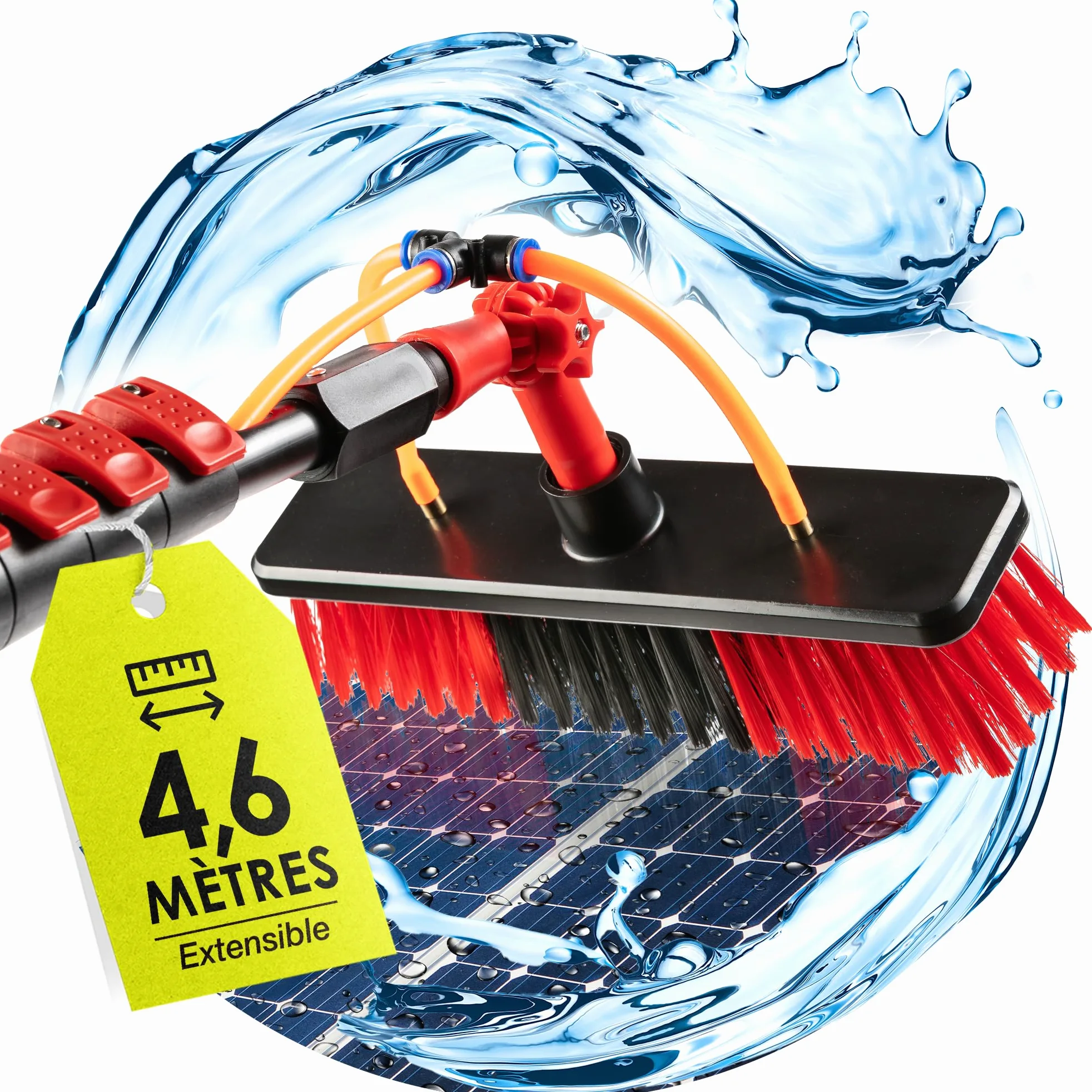 BoomDing Perche Télescopique Nettoyage Panneaux solaires, Extensible à 4,60 metres, Brosse telescopique toiture avec Tuyau Intérieur Balai telescopique pour Toit