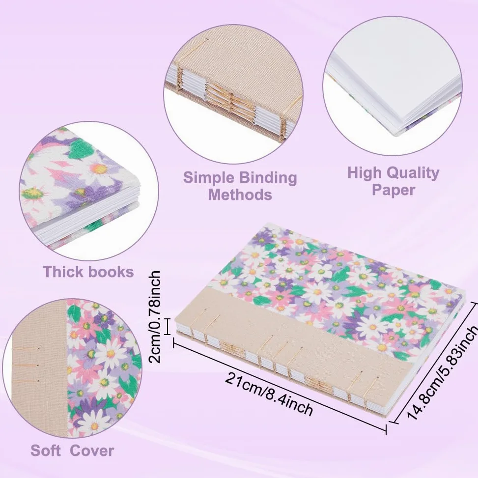 WEBEEDY Kit de Reliure de Journal 58 Pcs de Création de Reliure Fleurie A5 de Création de Livre Complet avec Fil, Aiguilles à Coudre, Papier, Outil de Pliage de Papier pour Adultes, 15X21cm