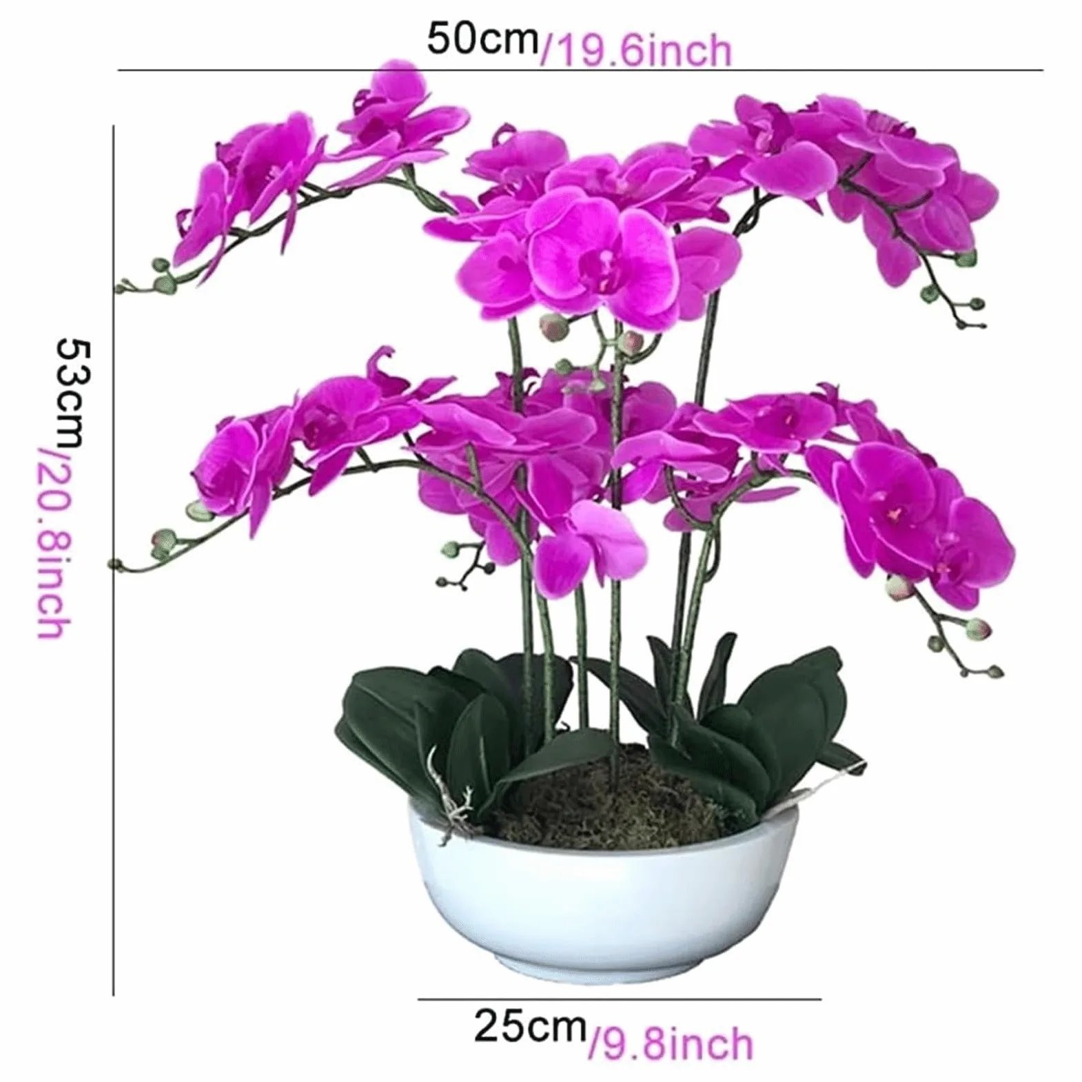 Orchidée Artificielle avec Vase Fleurs de phalaenopsis artificielles Colle au Toucher Fleur Artificielle 53 cm Fausse Fleur Maison Fausses orchidées Fleurs artificielles
