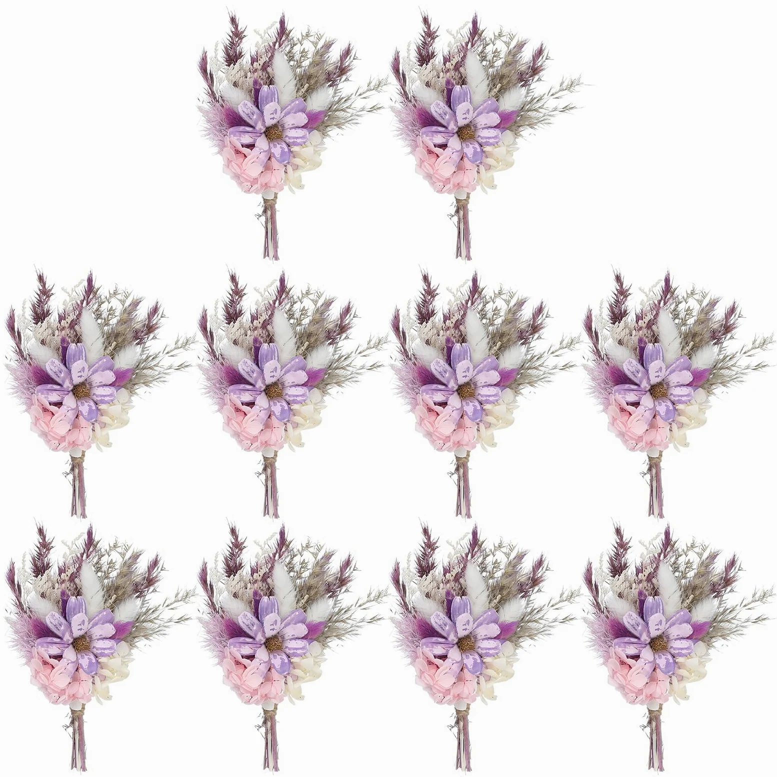 PATIKIL Mini Bouquet de Fleurs Séchées, 10pcs Herbe de Pampa Fleur Naturel avec Tige Décoration Gypsophile Boho Plante Florale pour Mariage Fête Artisanat DIY Loisirs Créatif, Violet/Blanc