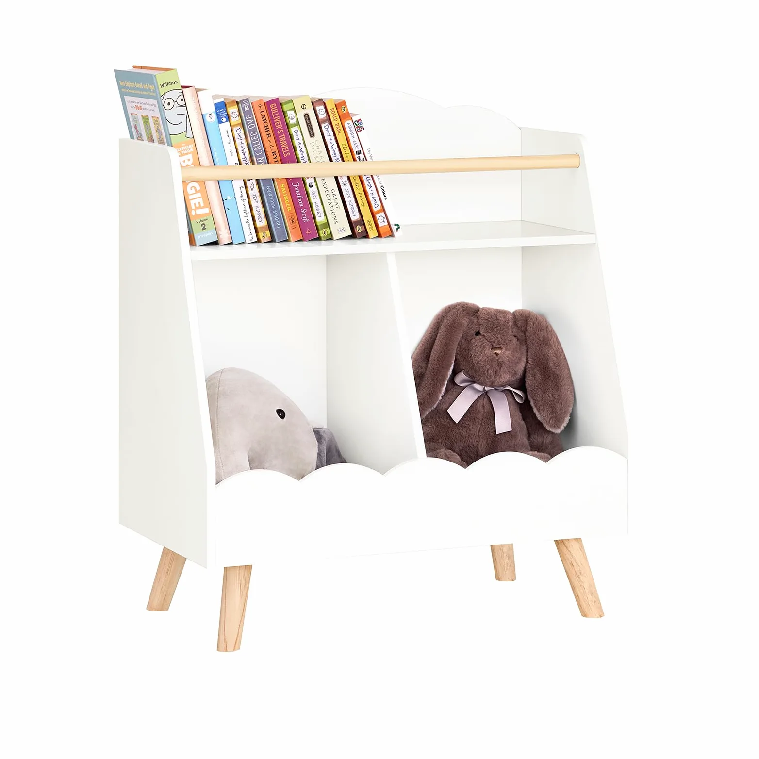 SoBuy Bibliothèque Enfant, Étagère à Livres, Étagère de Rangement Jouets pour Enfants, Meuble Rangement sur Pieds pour Chambre d’Enfant, 2 Compartiments Ouverts, Blanc, 61 x 35 x 71 cm KMB100-K-W