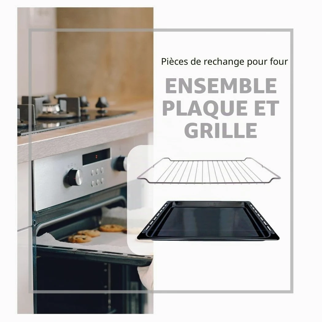 Recamania Lot de 2 grilles de cuisson et plaque de cuisson - 370 x 460 mm - Compatible avec les fours Teka - Plaque de cuisson émaillée et barbecue en métal - Remplacement pour modèles de four