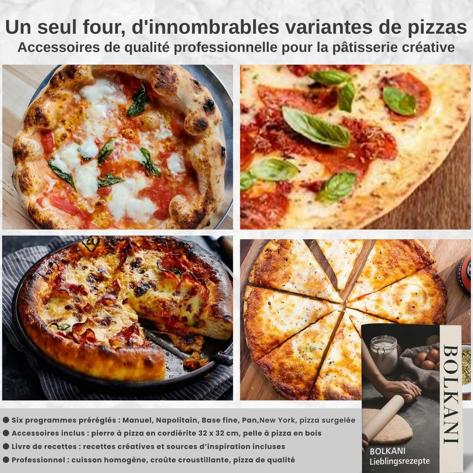 Four à pizza électrique avec pierre à pizza et pelle à pizza – 450 °C pour pizza croustillante au four en pierre en 2 minutes – 1700 W, minuterie, éclairage intérieur et fenêtre de