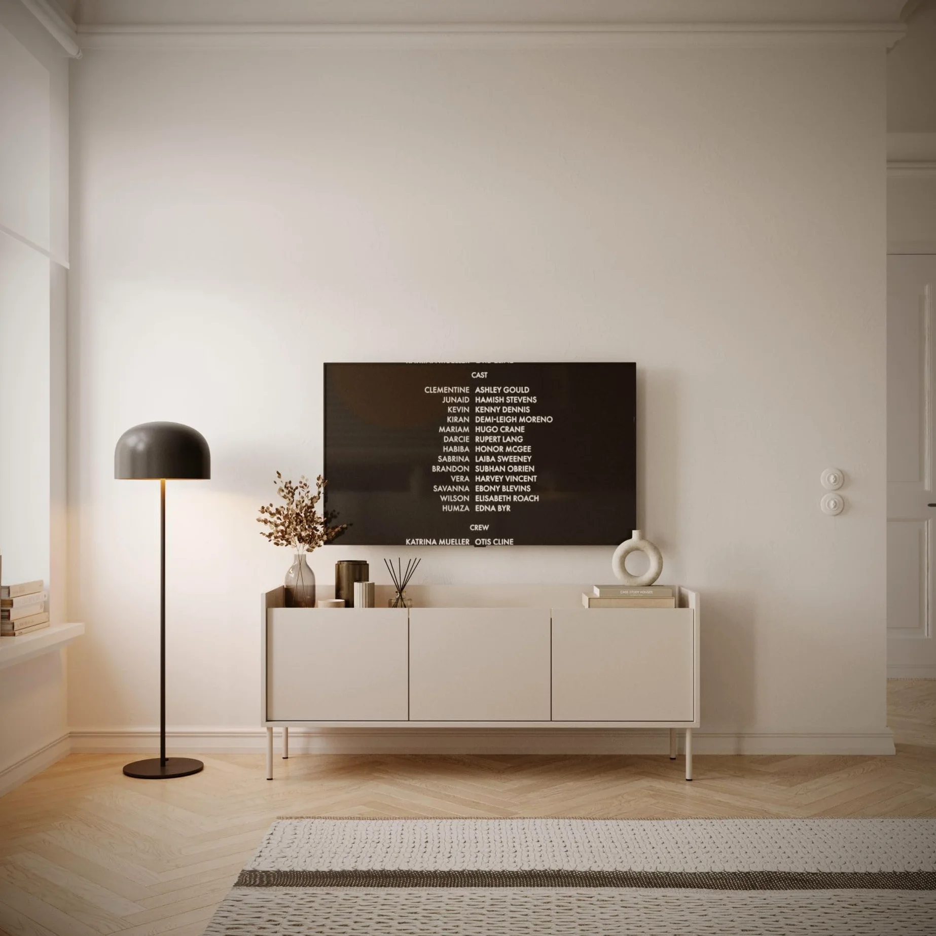 Selsey Meuble TV 140 cm Design Moderne Chic en Taupe Finitions Mat Panneau de Particules Laminé Robuste Pieds Métalliques Espace de Rangement Conçu en Pologne