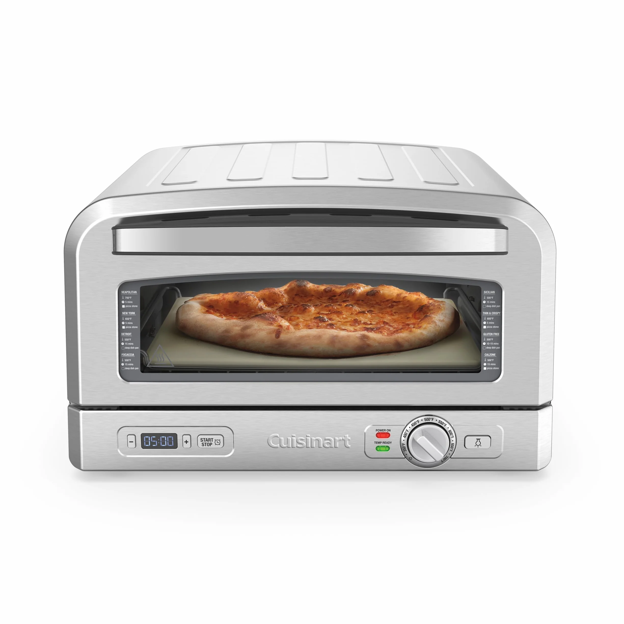 Cuisinart Four à pizza, Pour l'intérieur, Goût de pizza au feu de bois, Prêt en 5 minutes, Kit : Pelle, couteau, pierre en céramique et plat creux, Temps et température réglables jusqu'à 400°C