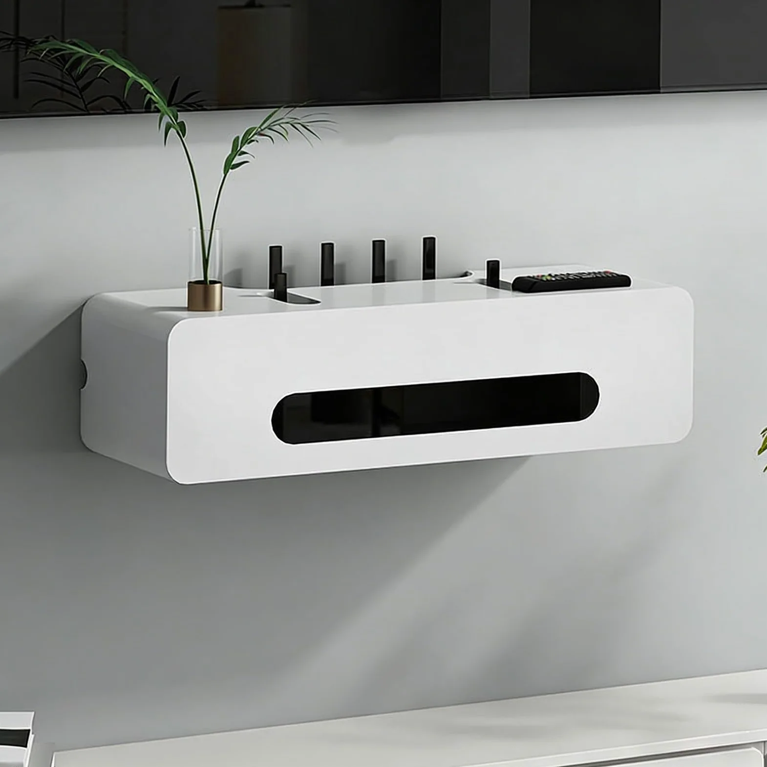Cache Box Routeur Mural - Boîtier de Rangement en Bois pour Routeur, Câbles et Prises, Salon Chambre Bureau(White,23.6 * 7.9 * 6.3in)