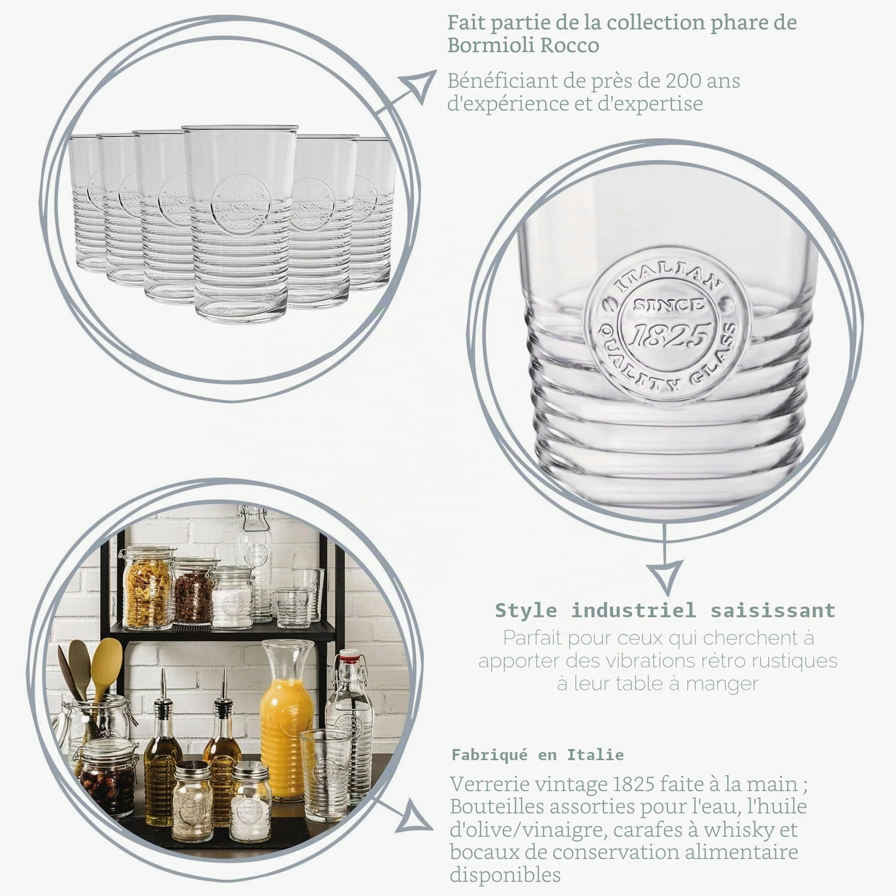 Bormioli Rocco Officina 1825 Highball Verres Set - Cocktail Vintage Verre Coupe Italienne Gobelets - 475ml - Lot de 6
