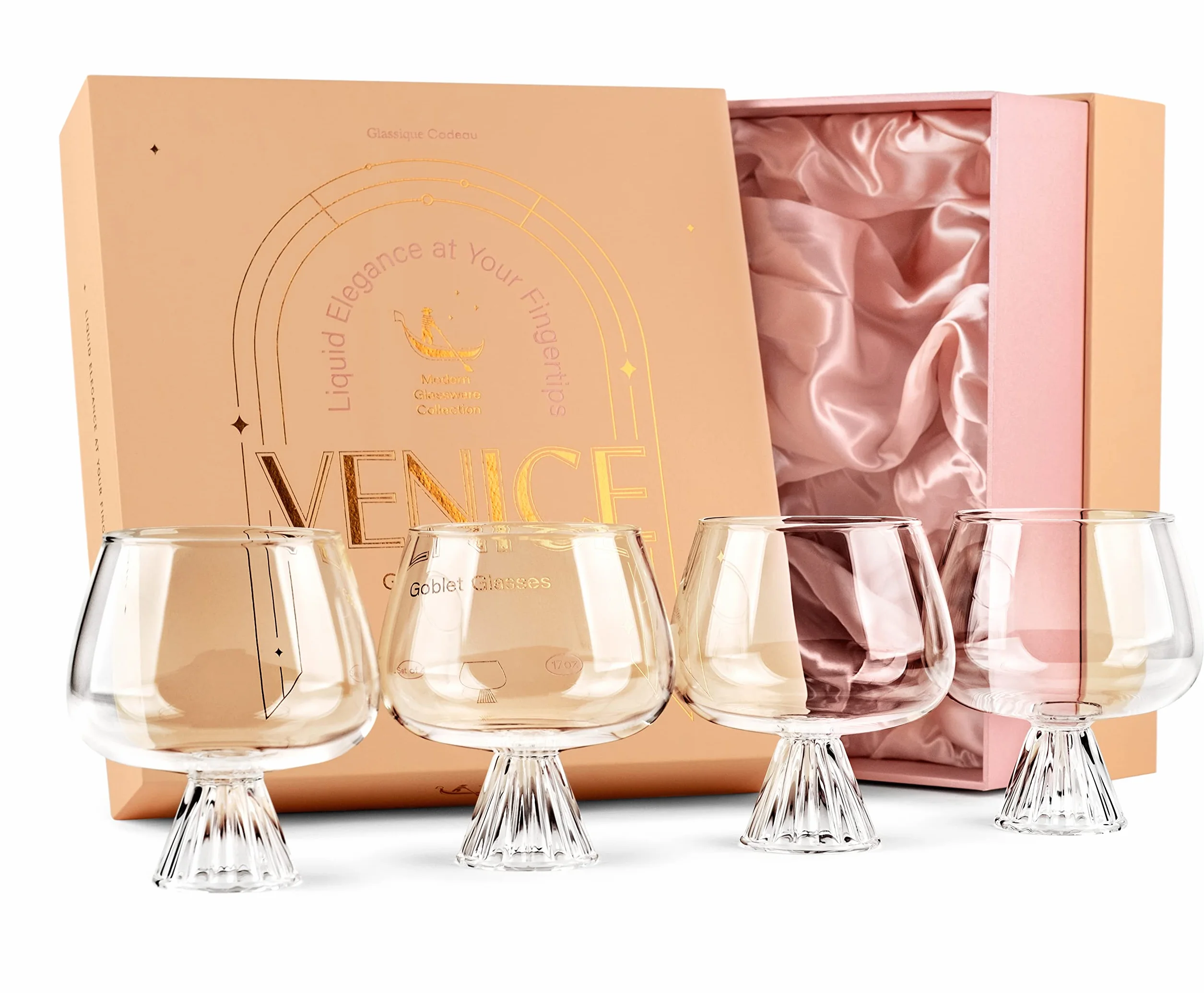 Verres à Pied Venise pour Gin Tonic, Aperol Spritz, Hugo Spritz, Limoncello Spritz et Sangria | Lot de 4 | 500 ml | Verres à Cocktail Modernes en Verre Borosilicate | Verrerie Ballon Élégante