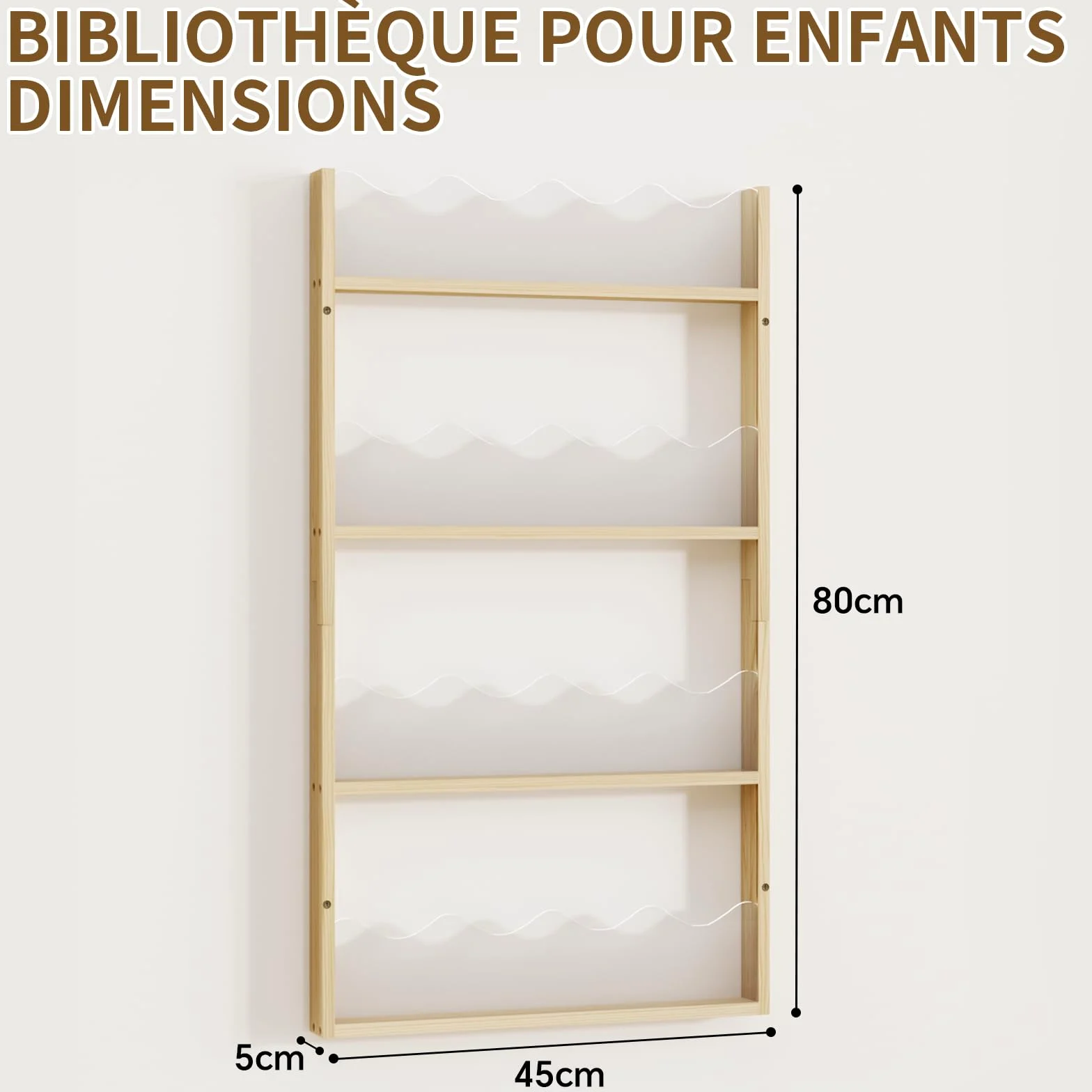 Étagère Murale 4 Niveaux Chambre d'enfant Bois & Acrylique - Étagère à Livres Flottante Chambre Bébé, Étagère Montessori Murale, Rangement Livres Enfant, Organisateur de Jouets & Livres
