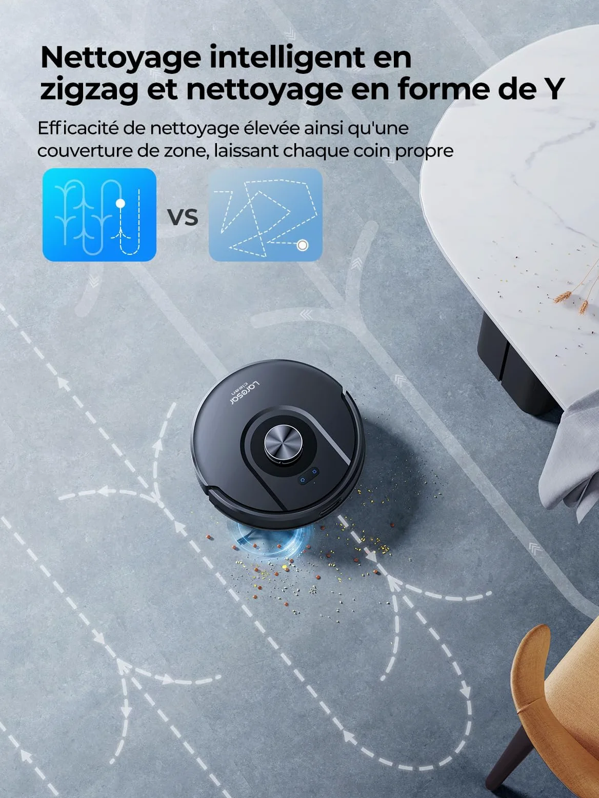 Aspirateur Robot, 8000Pa 200Mins Robot Aspirateur Navigation LiDAR Laveur, Robot Laveur de sol, Cartes Pour Sols Multiples, Commande Alexa/APP/WiFi, Idéal Pour Poils d’Animaux, Tapis et Sols Durs