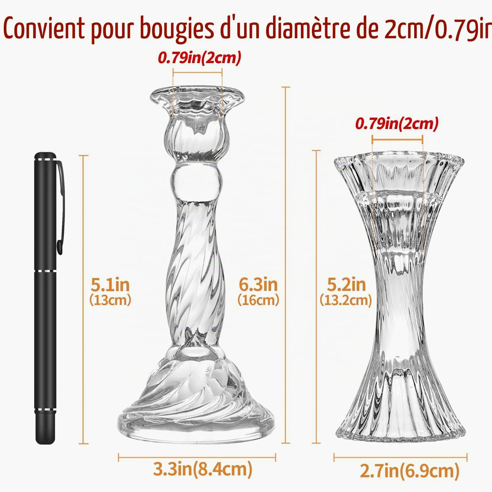 Lot de 8 bougeoirs en verre transparent pour tous les événements formels, dîners aux chandelles, mariages, dîners, fêtes, décoration de la maison