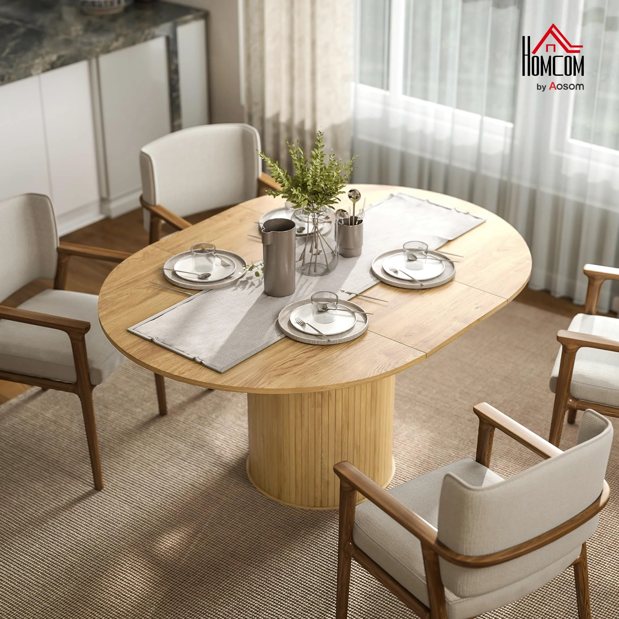 HOMCOM Table à Manger Extensible, Table de Cuisine, pour 6 à 8 Personnes, pour Petits espaces, Style campagnard, 110-150 x 75 cm, Effet Bois Naturel
