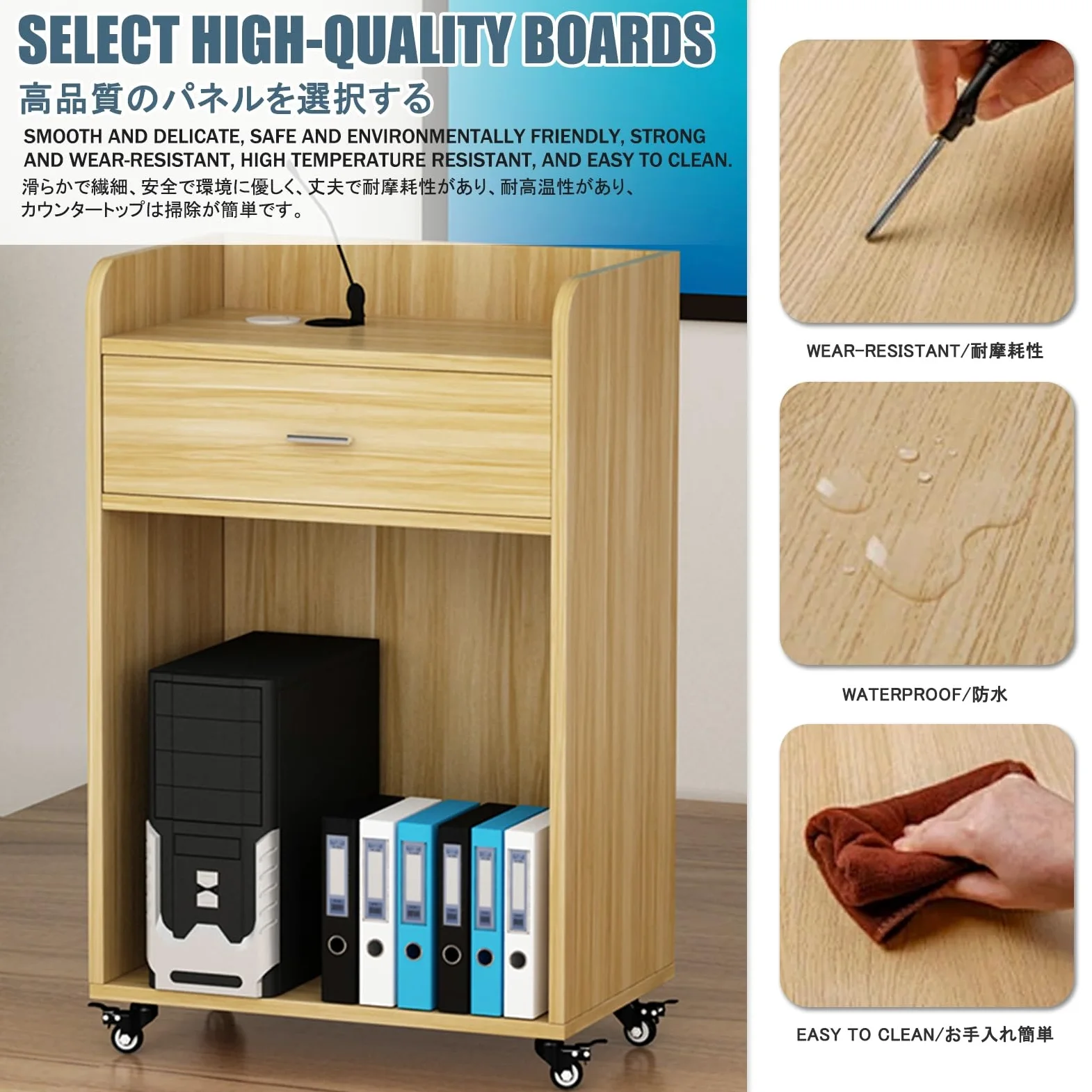 Podium roulant portable réglable – Support de haut-parleur en bois de teck pour présentations, églises, salles de classe, mariages – lutrin facile à déplacer avec roues