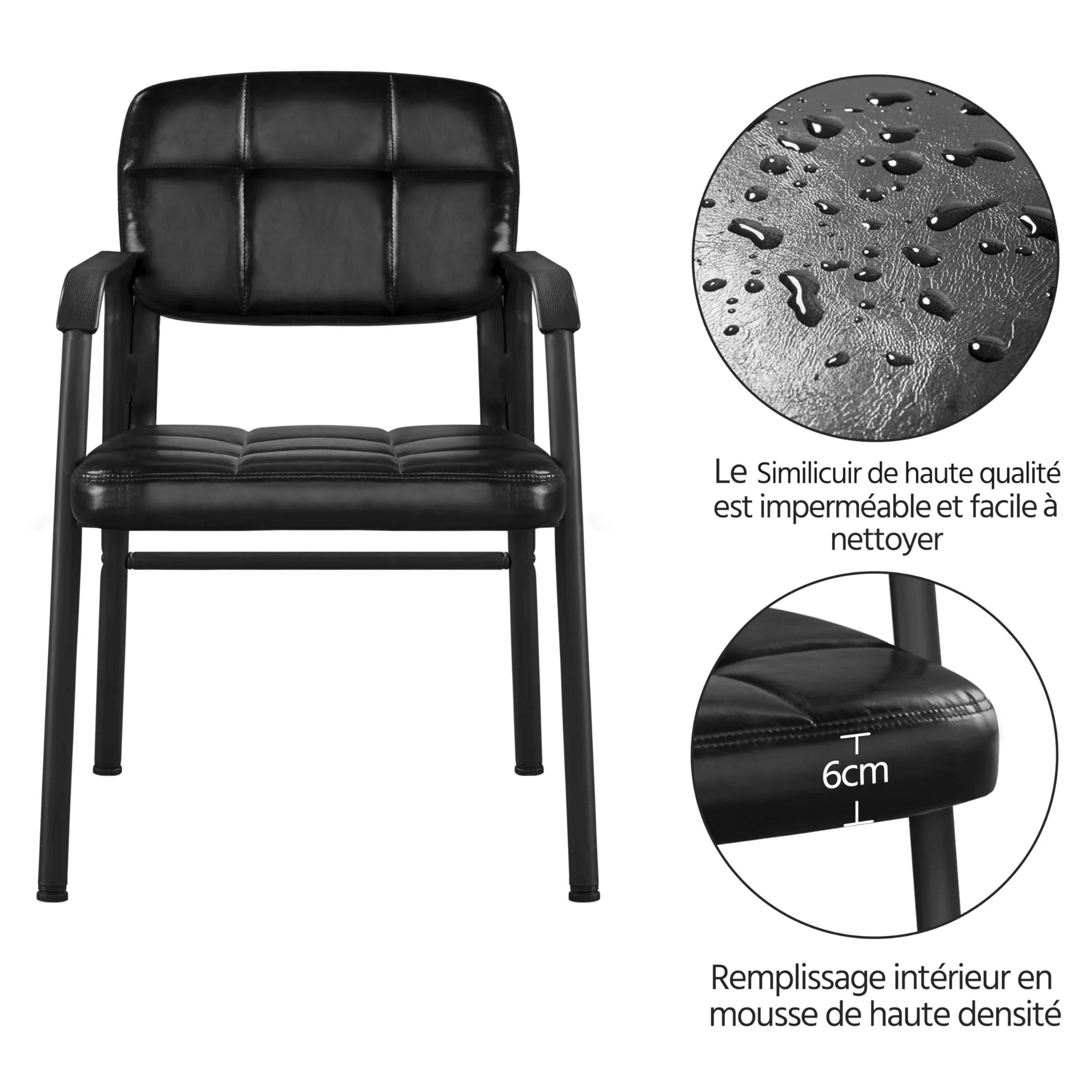 Yaheetech Chaises de Visiteur Fauteuil Salon Fauteuil d'accueil Visiteur Siège Rembourré en Smilicuir pour Bureau/Salle d'Attente/Cuisine Noir Lot de 2
