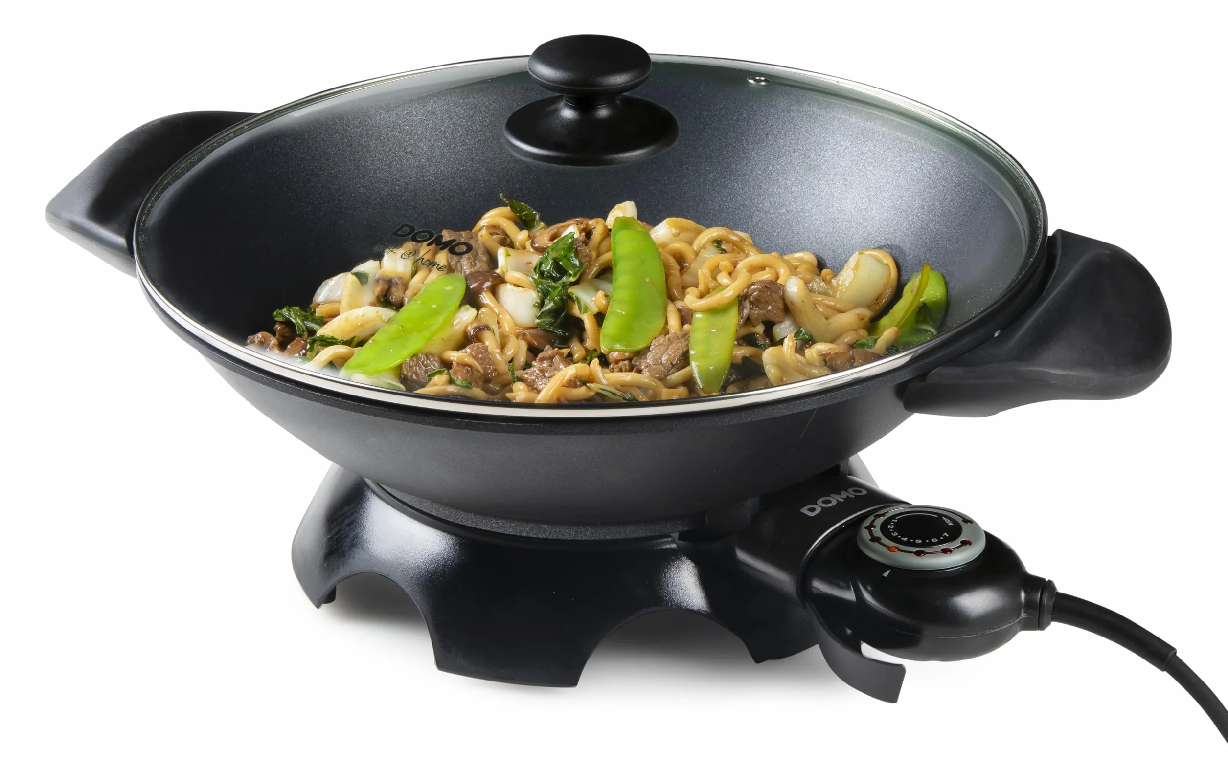 DOMO DO8708W Wok électrique - Couvercle en verre inclus - 5 L - 2200 W - Noir