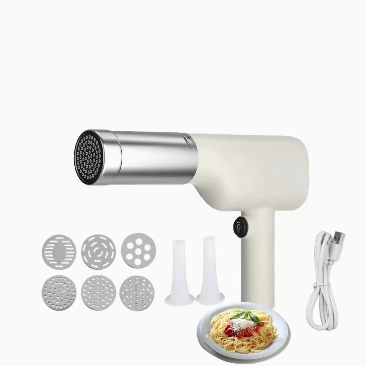 Machine A Pates Fraiche Electrique Portable, Presses À Pâtes Électriques,Machine A Pate Fraiche Avec 6 Accessoires, 40W Machine A Pate Électrique, Pour Spaghetti/Fettuccine（Bouche en acier inoxydable）