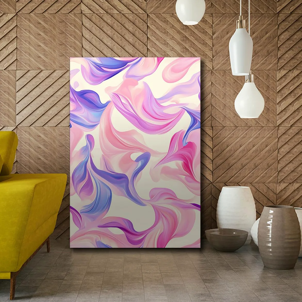 CHERHERART Affiches fluides rose violette bleue Art mural sur toile abstraite Dégustation en dégradé de rêve pour chambre salon cuisine 70x110cm sans cadre