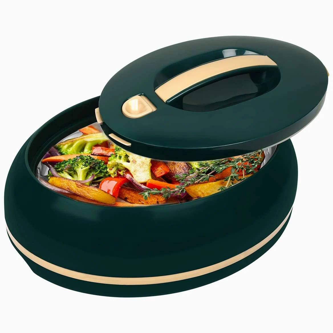 Grand plat de transport isotherme ovale élégant - Couvercle ouvert à une main - 3,15 l - Réchauffeur/refroidisseur de luxe - Bol de service thermique pour buffet/fête - Récipient pour aliments chauds