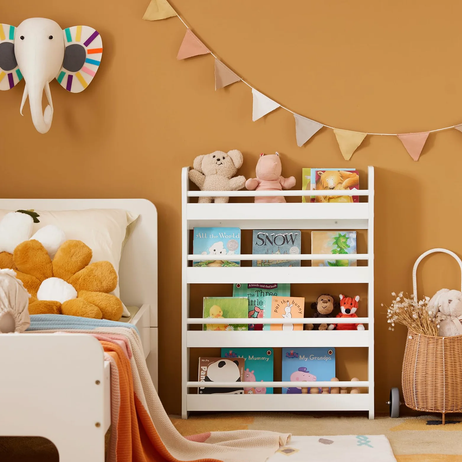 SoBuy KMB08-K-W Bibliothèque Murale Étagère à Livres Enfants Étagère de Rangement avec 4 Étages - Blanc
