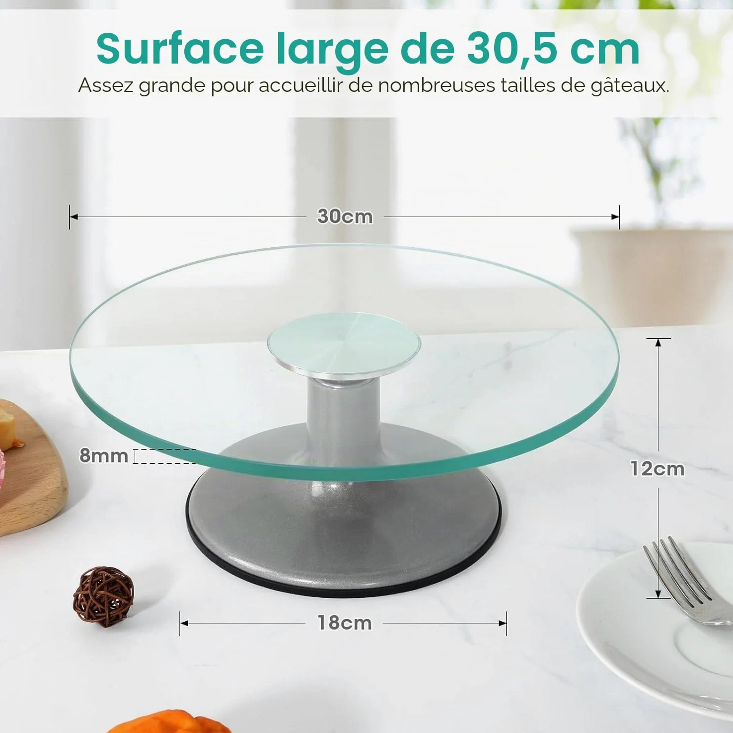 Uten Kit de Pâtisserie, 33 pcs Fournitures de Décoration de Gâteaux avec Plateau Tournant en Verre, Poche à Douille, Embouts de Passepoil, Outils de Cuisson