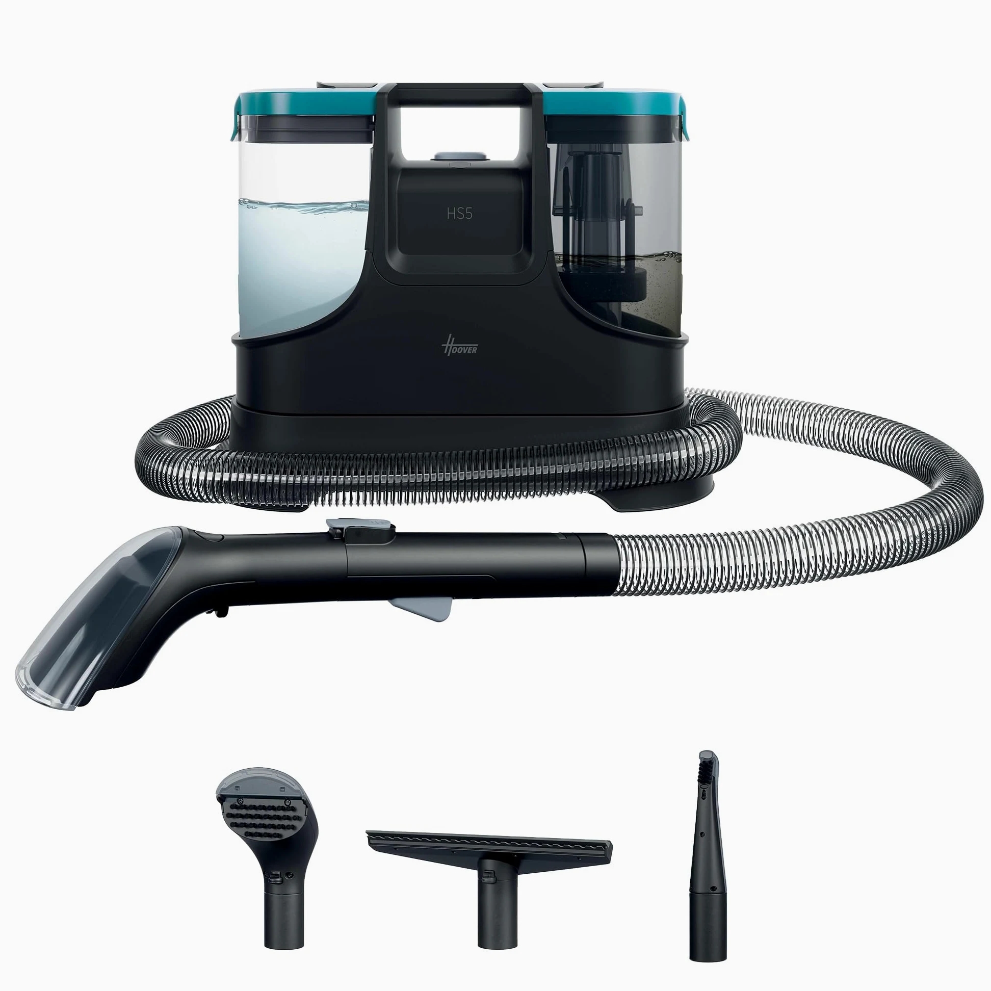Hoover Nettoyeur Détacheur Shampouineuse Compact HS5, Puissant 400W, lave Tapis, Moquette, Canapé, Tissus, Sièges Voiture,Accessoire spécial Vitres, Double Réservoir, Idéal Animaux, HS5Z00