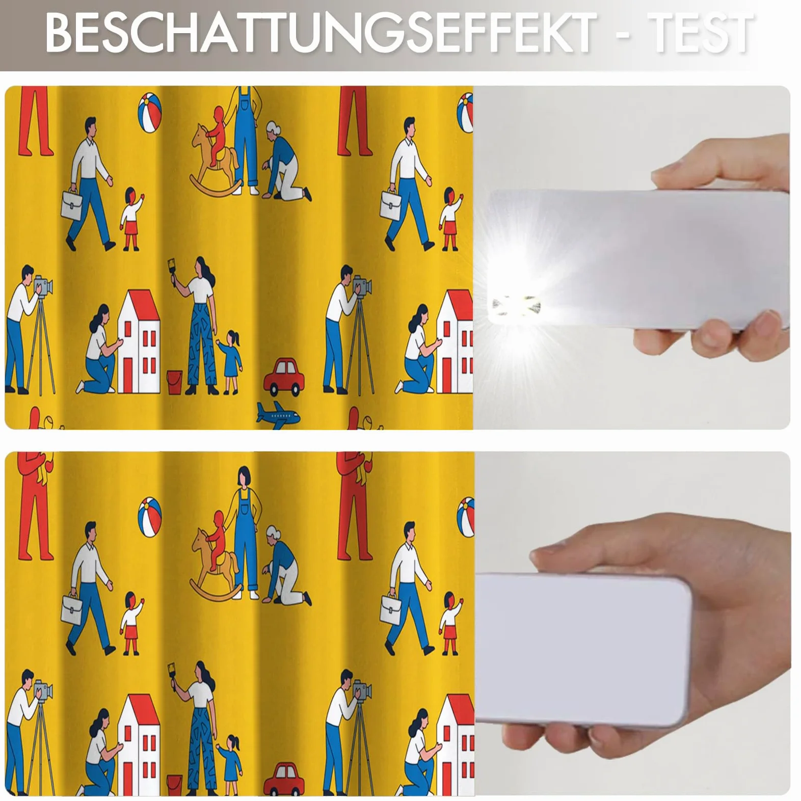 Rideau Occultant Vie Famille Dessin Animé Thermiques Anti Froid, 140x175cm Rideaux Fenêtre Opaque Jeux Parents-Enfants à Oeillets Anti UV Intérieurs Decoration Dressing Salon Chambre Maison, Jaune